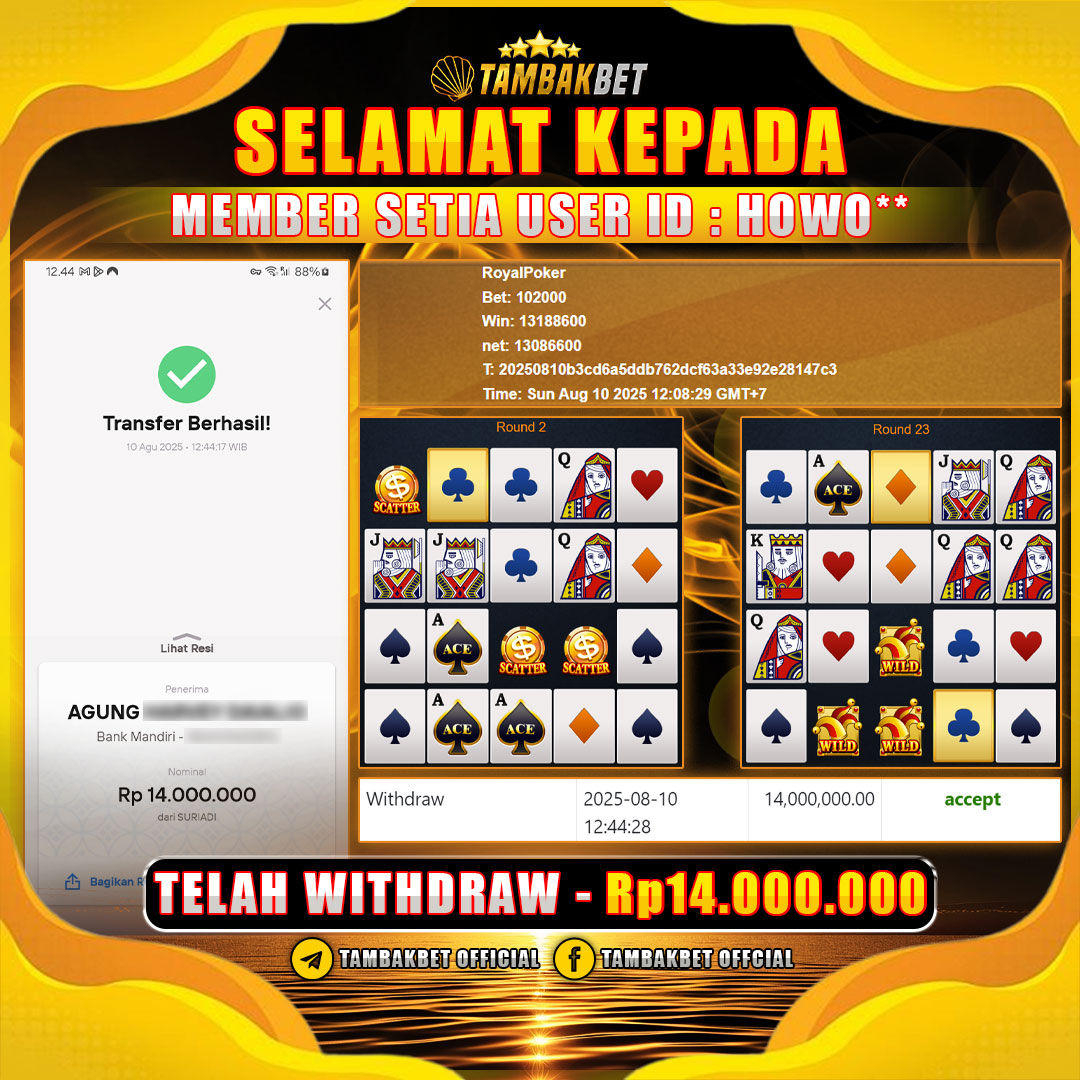 JACKPOT BESAR DI GAME ROYALPOKER WONWON