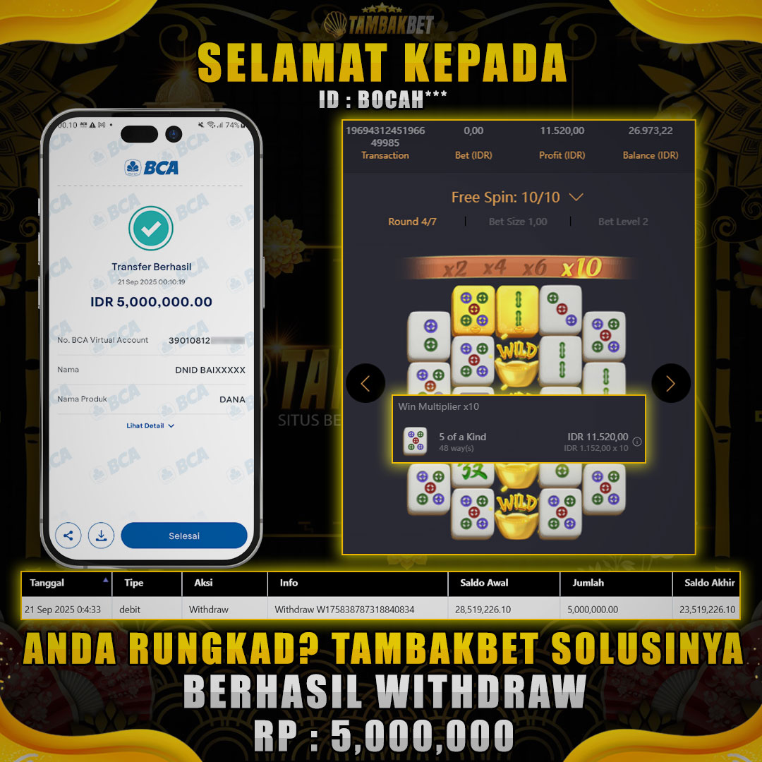 BUKTI JP TAMBAKBET MAHJONG WAYS 2 GACOR ABIS