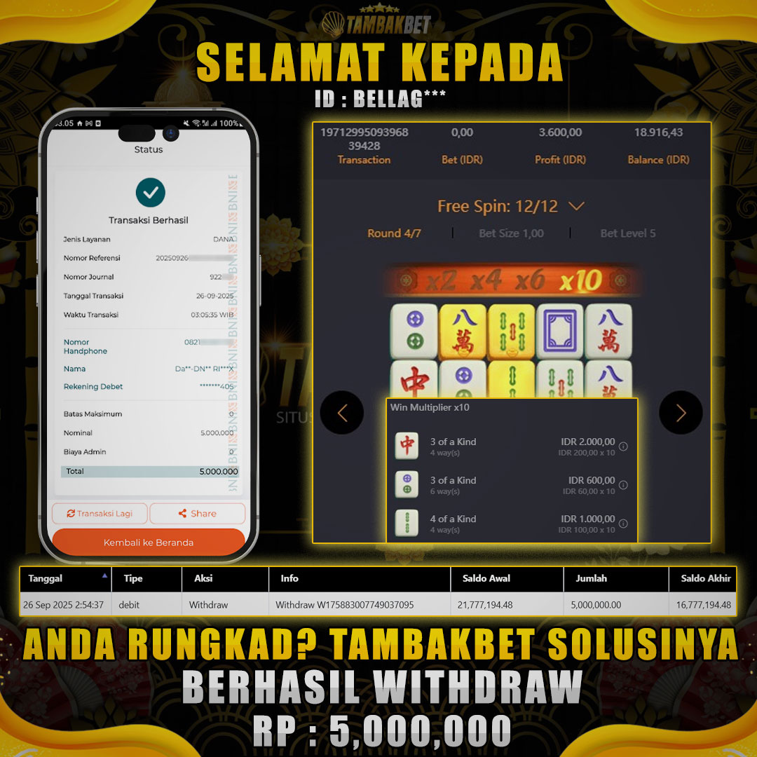 BUKTI JP MEMBER TAMBAKBET MAHJONG WAYS 1 MENGGACOR