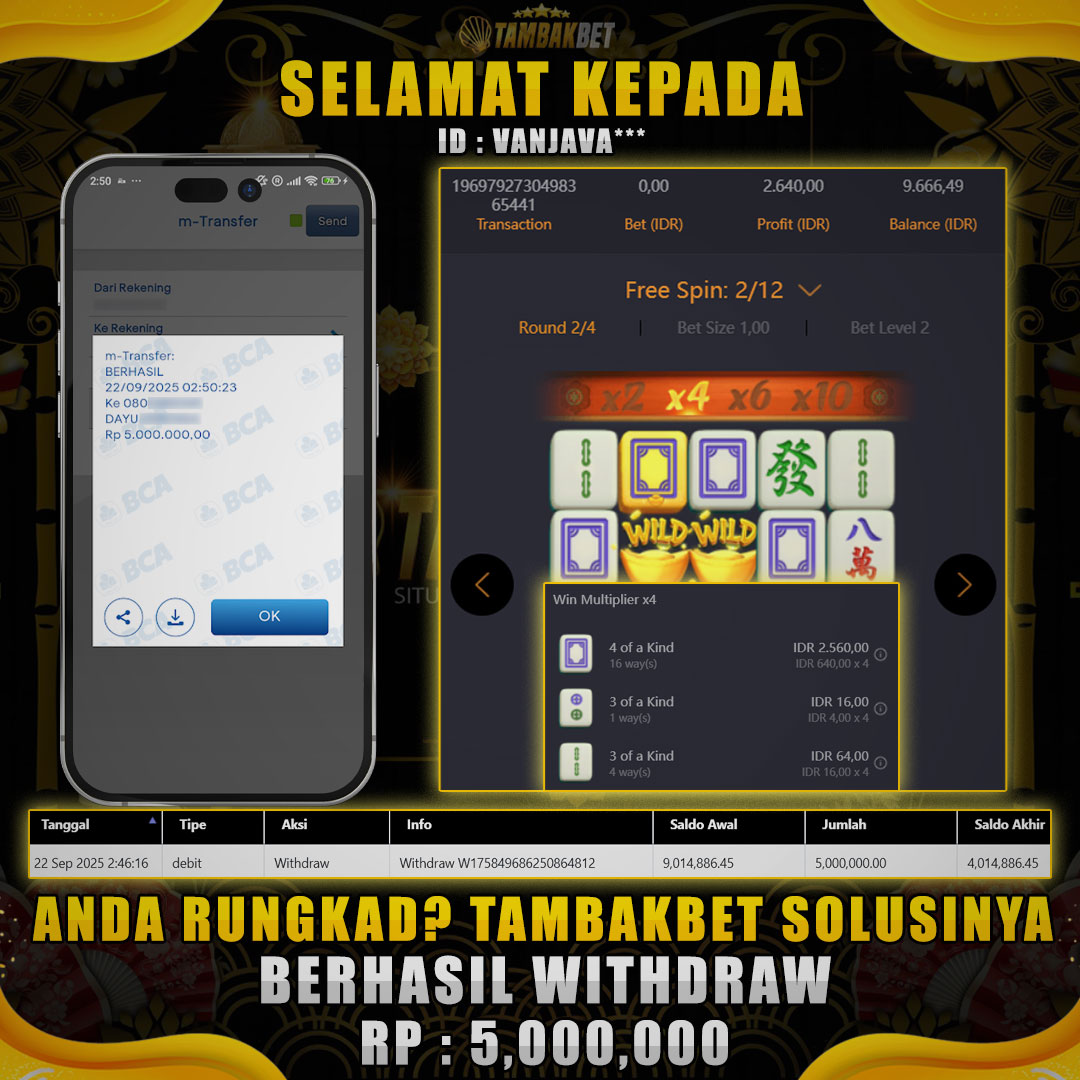BUKTI JP MEMBER TAMBAKBET MAIN DI MAHJONG WAYS SELEBEWW