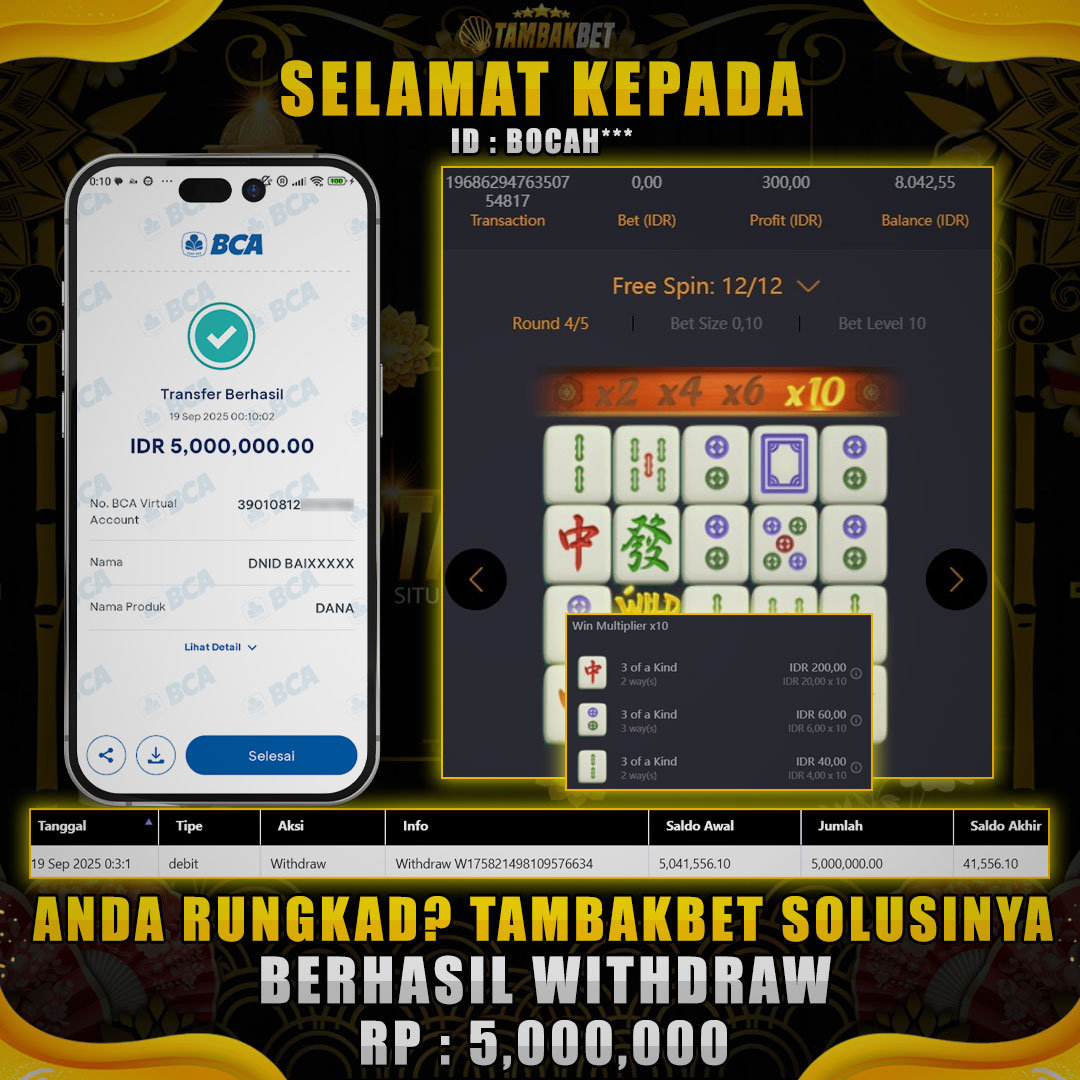 BUKTI JACKPOT SLOT TAMBAKBET MAHJONG WAYS