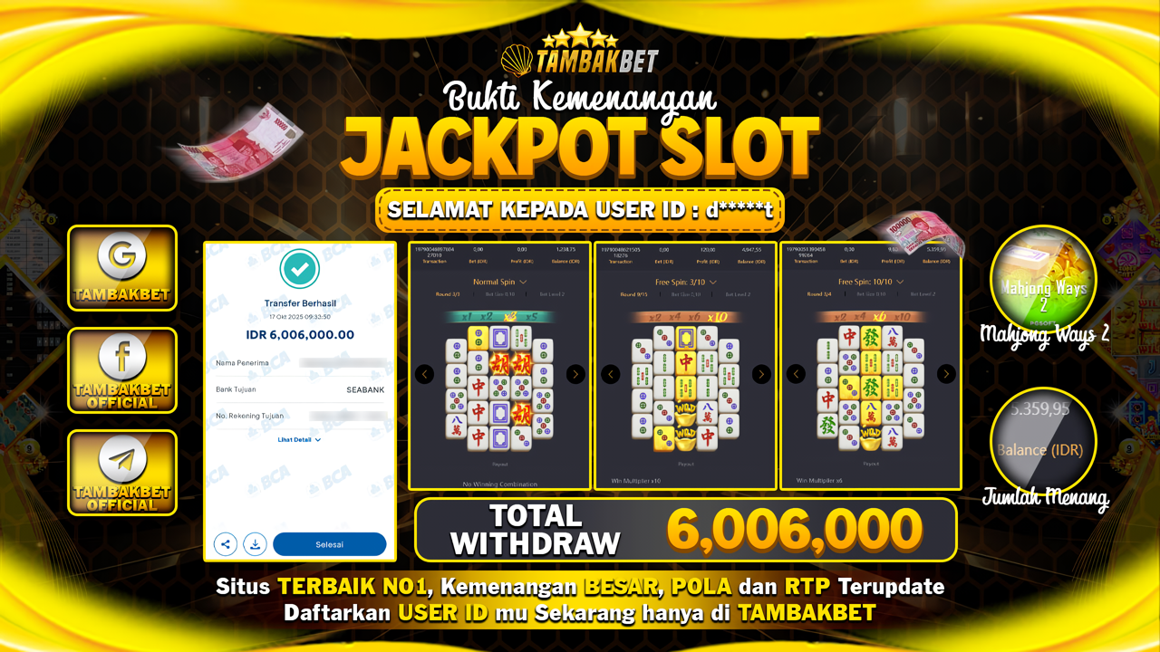 BUKTI JP MEMBER TAMBAKBET SLOT MAHJONG WAYS 2 TERBUKTI CUAN