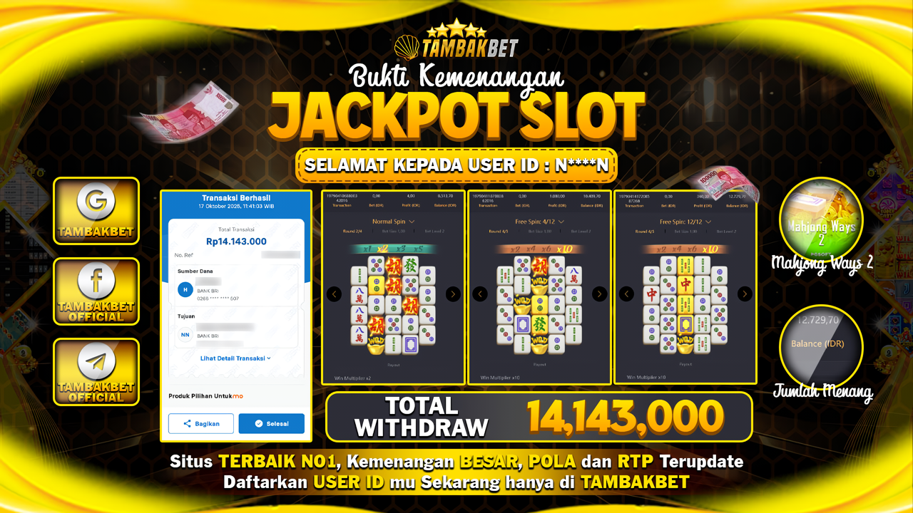 BUKTI JP MEMBER TAMBAKBET SLOT MAHJONG WAYS 2 GASKAN SEKARANG JUGA