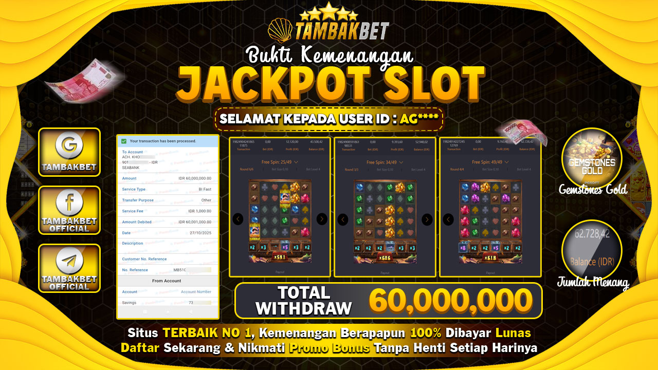BUKTI JP MEMBER TAMBAKBET DI GAMES GEMSTONES GOLD PAGI INI