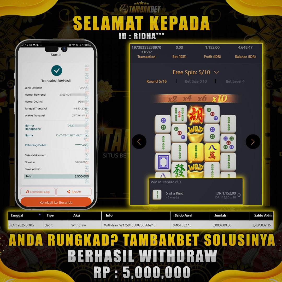BUKTI JP TAMBAKBET MAHJONG WAYS 2 GACOR ABIS