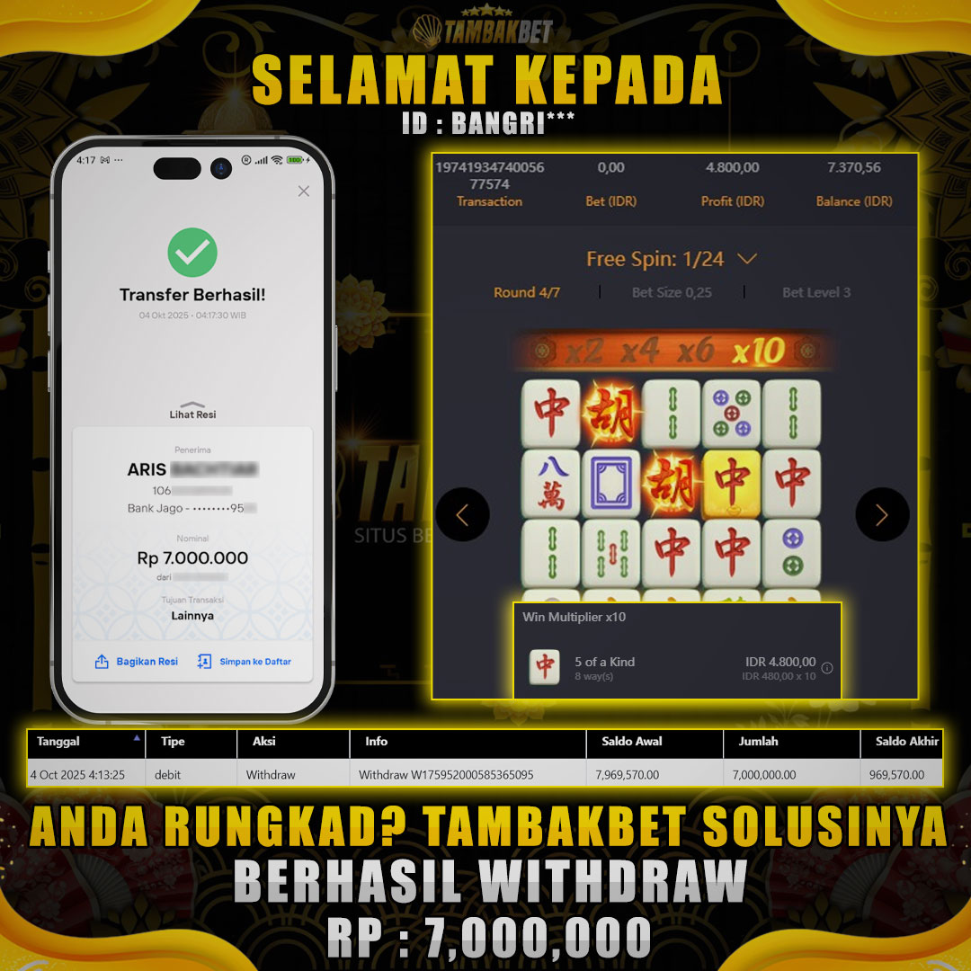 BUKTI JP MEMBER TAMBAKBET SLOT MAHJONG WAYS GACOR BANGET