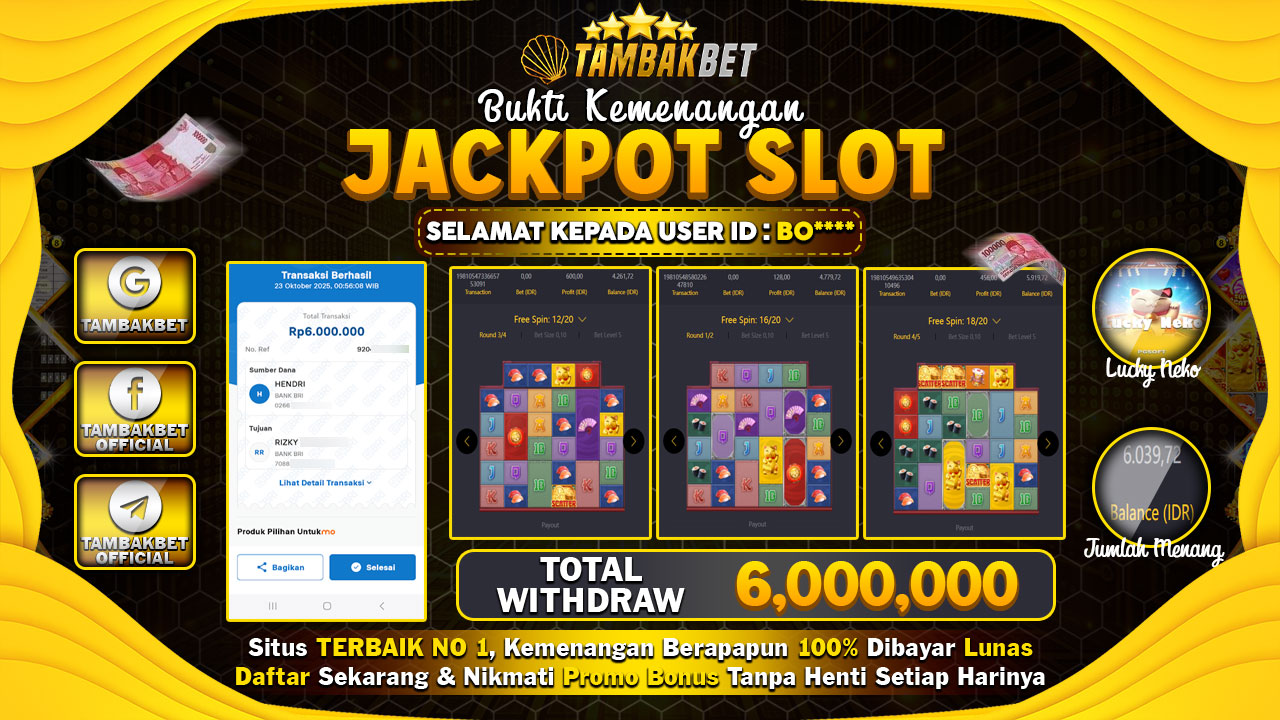 BUKTI JACKPOT HARI INI SI KUCING PALING GACOR DI TAMBAKBET