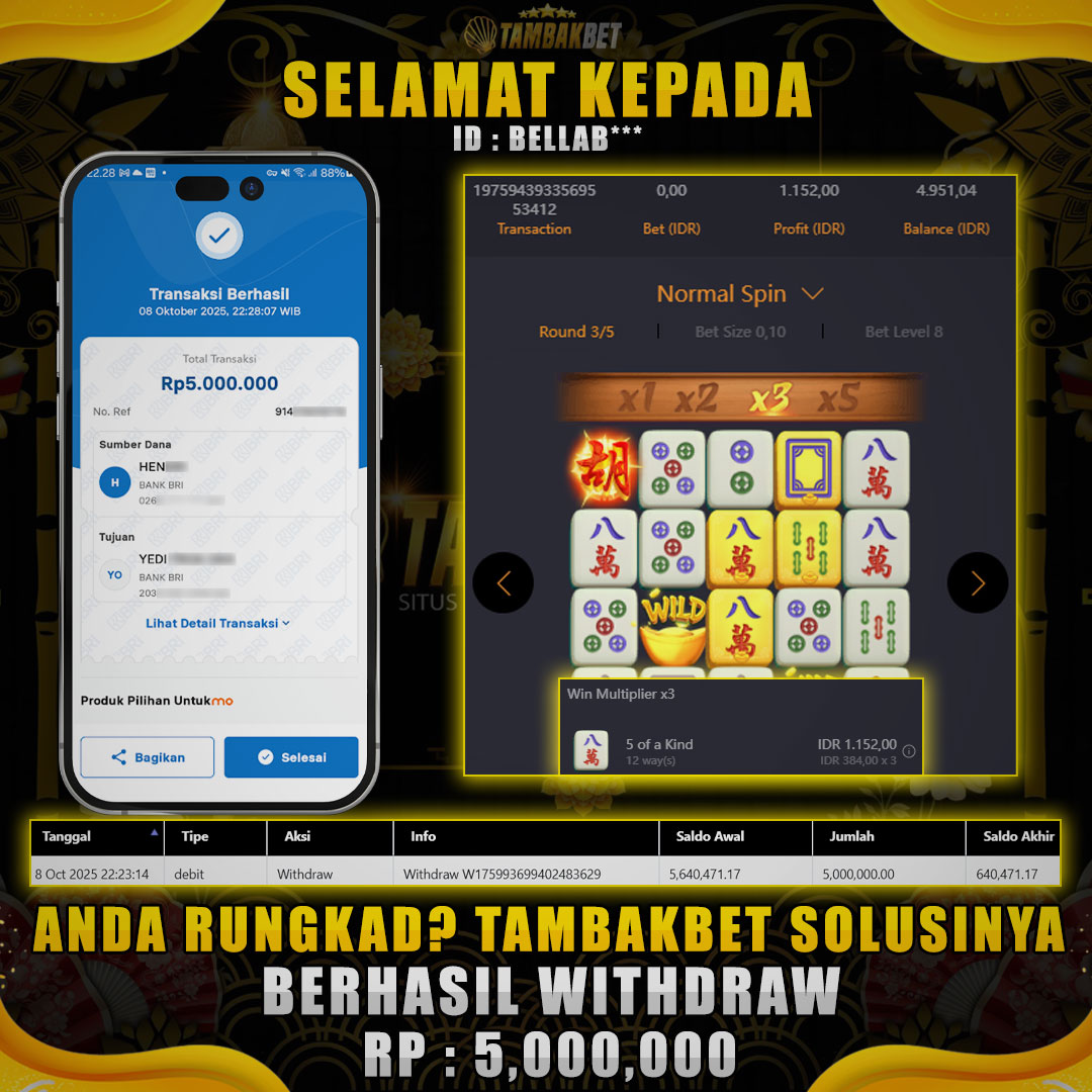 BUKTI JP MEMBER TAMBAKBET SLOT MAHJONG WAYS PASTI WEDEEE