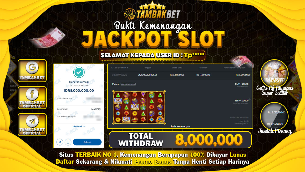 BUKTI JP TAMBAKBET GATES OF OLYMPUS 1000 PAGI INI