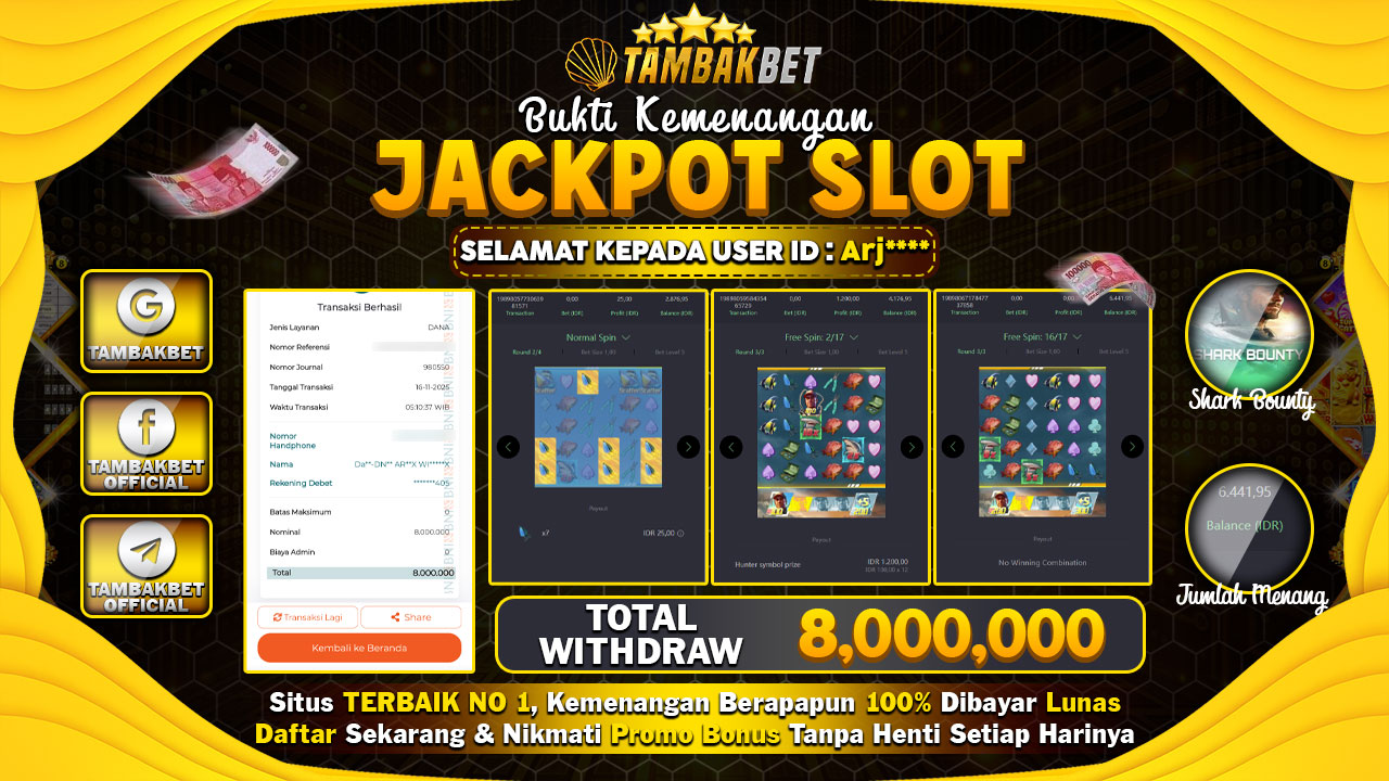 BUKTI JACPOT MAIN DI TAMBAKBET HASIL NYA SELANGIT